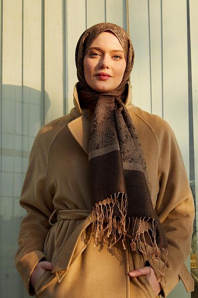 Levidor Ethnic Cashmere Silk Shawl with Mink Tassels
