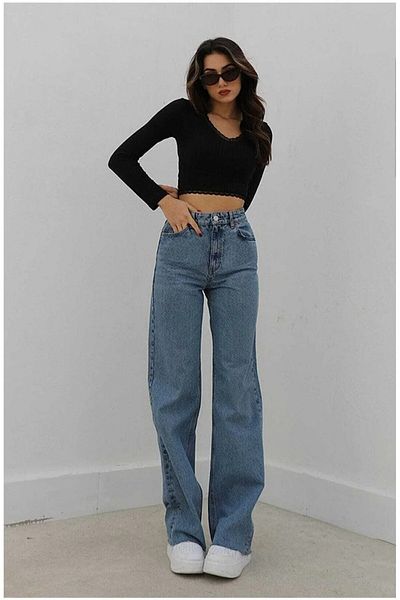 LİMABEL Santa 90S Blue High Waist Recovery Palazzo Jeans - Women's