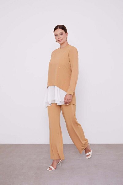 Levidor Mustard Chiffon Detailed Tunic Suit