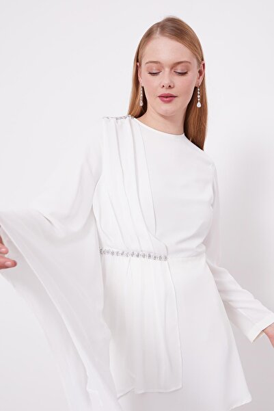 Levidor Ecru Stone Embroidered Chiffon Double Set