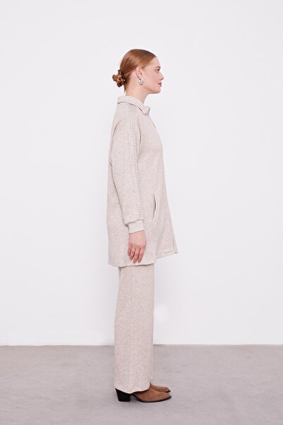 Levidor Beige Handles Stone Embroidered Cashmere Double Suit