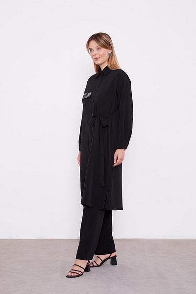 Levidor Black Side Tie Pleated Double Set