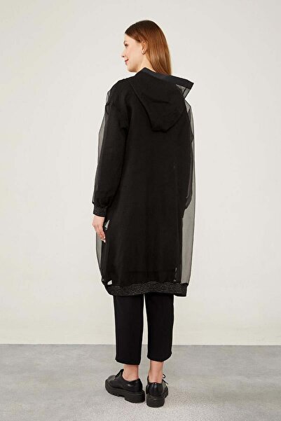 Levidor Μαύρο με κουκούλα Σετ τουνίκ με λεπτομέρεια από σιφόν τούλι