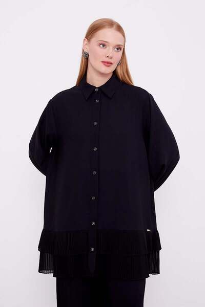 Levidor Μαύρη Φούστα Πλισέ Πουκάμισο Κοστούμι τουνίκ γιακά