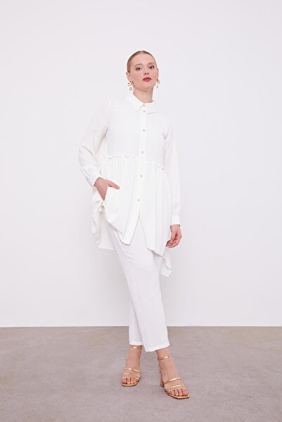 Levidor Set din două piese din șifon plisat ecru sub bust