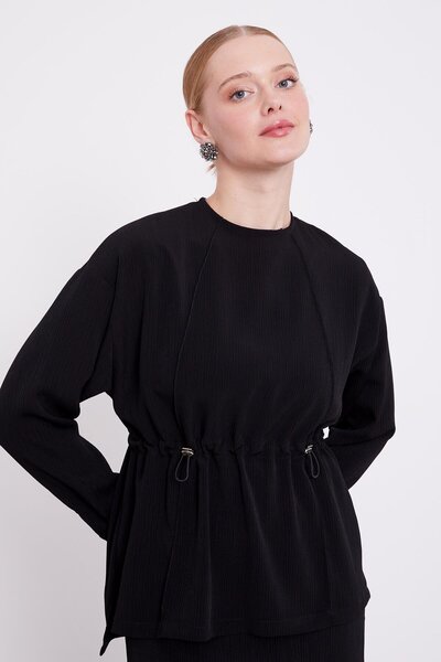 Levidor Black Gathered Waist Pleated Skirt Set