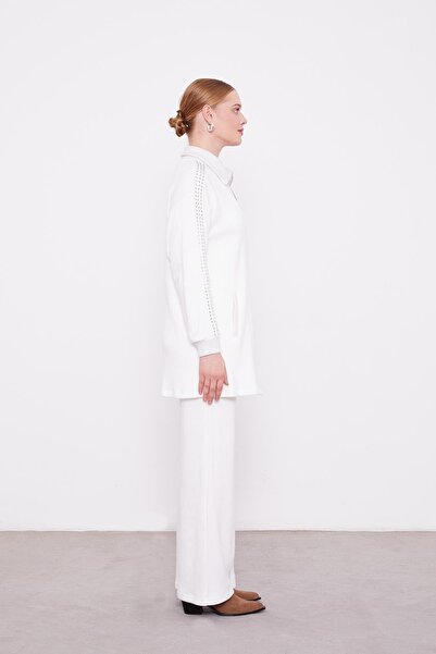 Levidor Ecru Handles Stone Embroidered Cashmere Double Suit