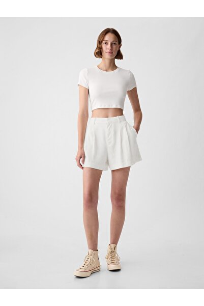 GAP Kadın Kırık Beyaz 4'' High Rise Keten Karışımlı Şort