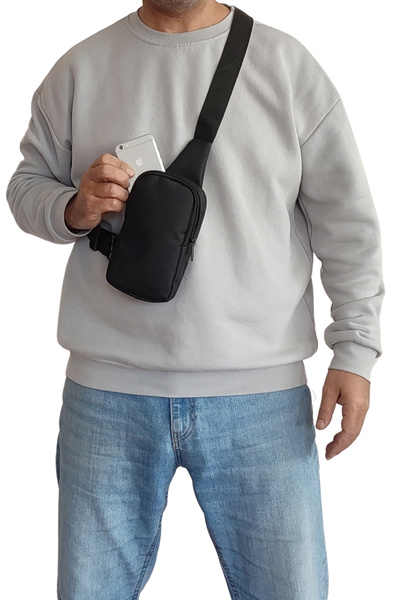 Outlet Çarşım Erkek Çapraz Omuz Çantası 2 Bölmeli Siyah Göğüs Basic Düz Bodyb...