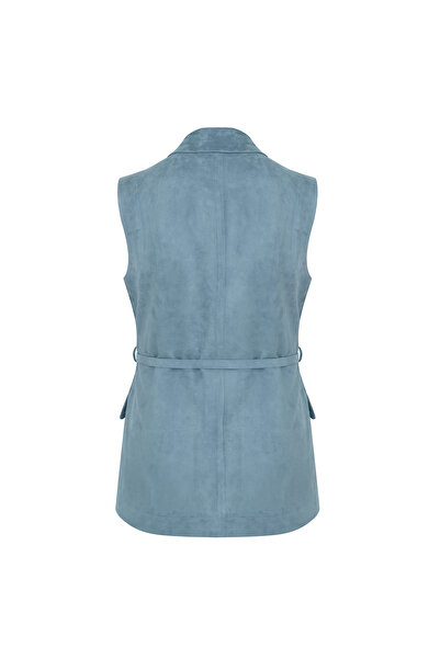 Desa Teofila Blue Women's Suede Blazer Leather Vest
