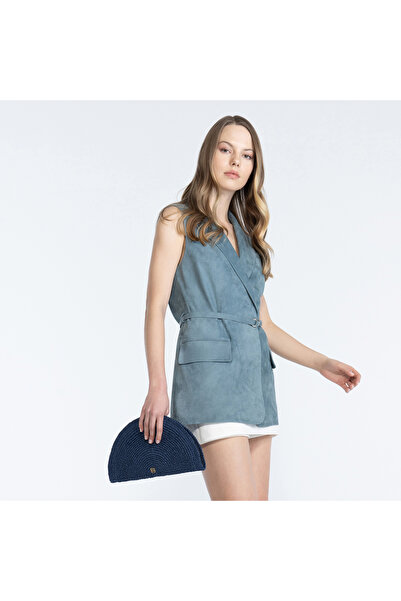 Desa Teofila Blue Women's Suede Blazer Leather Vest