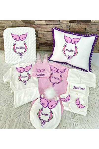 BEYCEY TASARIM Hastane Çıkış Seti mavi renk NAKIŞLI  +yastıklı