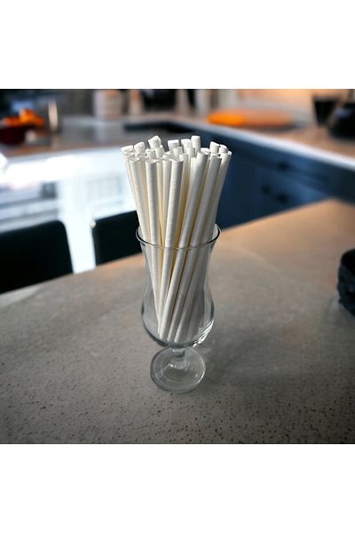 Krm Ambalaj 8*24 cm White Paper Straws, 25 Pieces