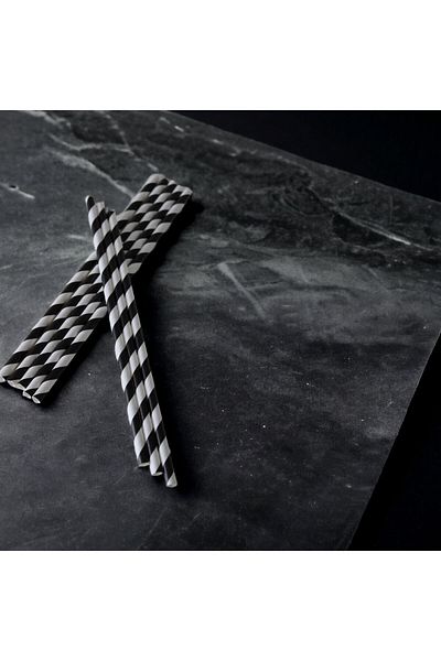Krm Ambalaj 8*24 cm Black and White Striped Paper Straws, 25 Pieces