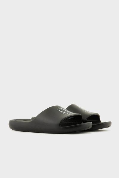 Armani Exchange Papuci confortabili pentru bărbați, cu talpă plată, cu logo-ul AX, alb-negru XUP012 XV675-S277