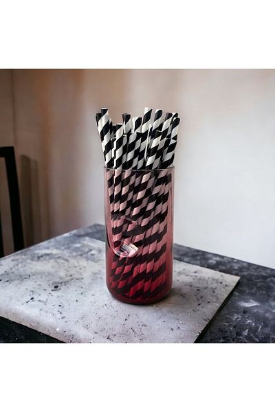 Krm Ambalaj 8*24 cm Black and White Striped Paper Straws, 25 Pieces