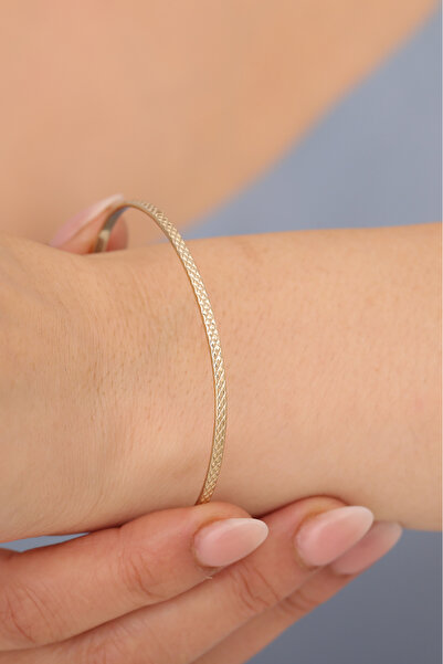 Nox Jewelry 925 Ayar Altın Mikron Kaplama Zetina Desenli Ajda Gümüş Bilezik - BV00105