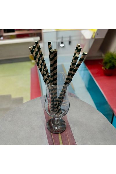 Krm Ambalaj 8*23 cm Brown Green Striped Paper Straws, 100 Pieces