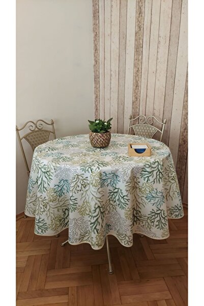 gonk Yuvarlak,mercan desenli,duck (SIVI İTİCİ ,LEKE TUTMAZ) kumaş,masa örtüsü