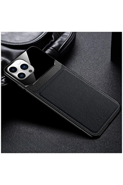 Zebana Apple iPhone 15 Pro Uyumlu Kılıf Lens Deri Kılıf Siyah