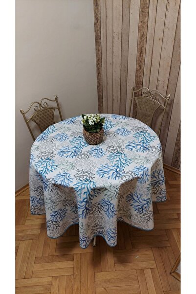 gonk قماش دائري، نمط مرجاني، قماش دوك (دافع سائل، مقاوم للبقع)، مفرش طاولة