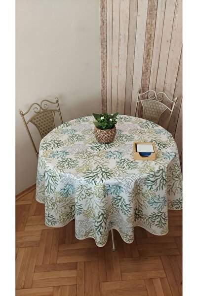 gonk Yuvarlak,mercan desenli,duck (SIVI İTİCİ ,LEKE TUTMAZ) kumaş,masa örtüsü