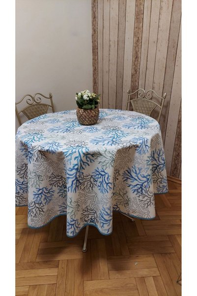 gonk Round, Coral Pattern, Duck (Liquid Protective, Stain-Protective) Fabric, Tablecloth