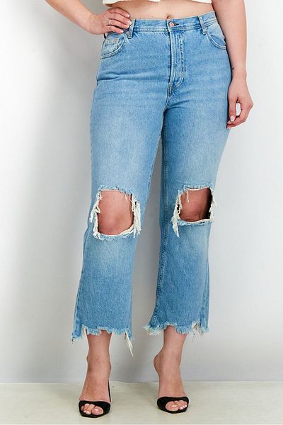 Free People Women Straight Fit Rip Non Stretchable Jeans, Blue