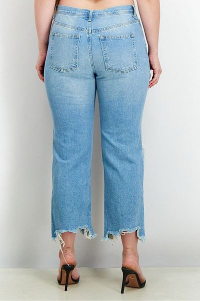 Free People Women Straight Fit Rip Non Stretchable Jeans, Blue