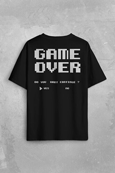 ZOKAWEAR تي شيرت للجنسين Game Over Atari Retro Pixel Gaming تي شيرت كبير الحجم