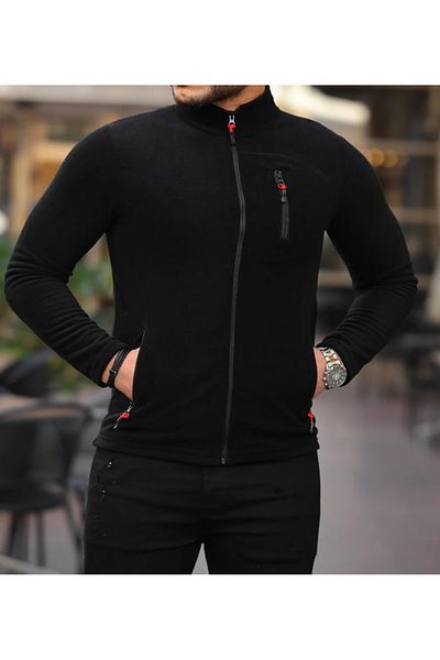 shop Black Color Zippered 3 Pockets Men's Fleece