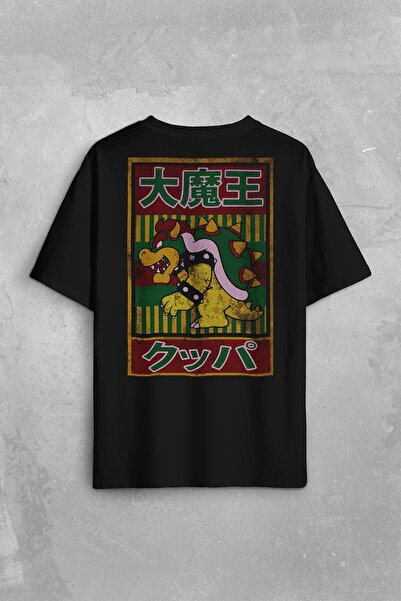 Kendim Seçtim Afiș japonez Super Mario Bowser Tricou supradimensionat cu imprimeu spate față Tricou unisex