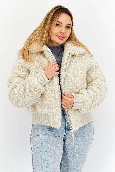 Replay Women Faux Fur Long Sleeve Softshell, Ivory