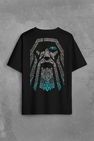 Kendim Seçtim Odin Vikings Logo Vikingler Sırt Ön Baskılı Oversize Tişört Uni...