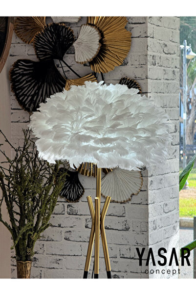 Ornamenti Design Kuş Tüyü Lambader, Kuş Tüylü Lambader, Tripod Metal Ayaklı Kuşlu Lambader