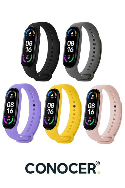 CONOCER Xiaomi Mi Band 5 And 6 Compatible Silicone High Quality Band Strap [Set of 5]