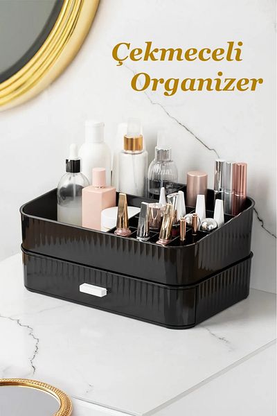 Bayev Μαύρο Organizer Μακιγιάζ - Συρτάρι Pon, Βάση κραγιόν καλλυντικών, Ράφι αρωμάτων