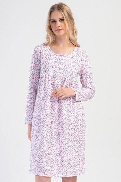 VİENETTA Women's 2 Yarn Long Sleeve Pink Mother Nightgown C1T1N7O161