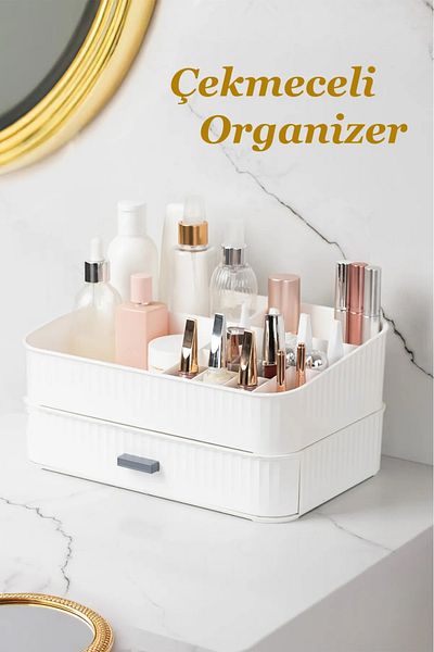 Bayev Organizator alb pentru machiaj - Sertar Pon, Suport pentru ruj cosmetic, Raft pentru parfumuri