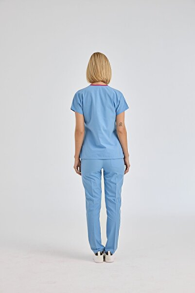ÇİZGİ MEDİKAL Dr Greys Terikoton Tricou albastru deschis Doctor Nurse Tricou medical Costum chirurgical țesătură subțire (SUB-TOP)