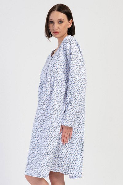 VİENETTA Women's 2 Yarn Long Sleeve Blue Mother Nightgown C1T1N7O161