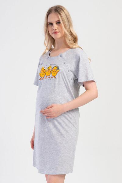 VİENETTA Γκρι μελανζέ νυχτικό εγκυμοσύνης και κοντομάνικο μητρότητας - C1T9N0O104