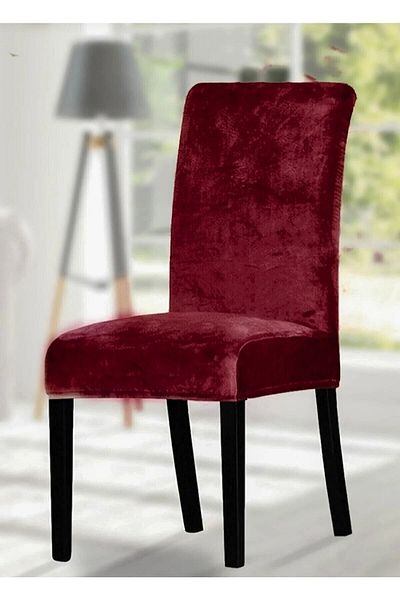 Güzel Aral 6-Piece Lycra Burgundy Color Velvet Chair Cover, Chair Cover