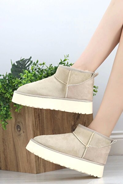 Genel Markalar Kalın Taban Süet Bot Bej - 20908.264.