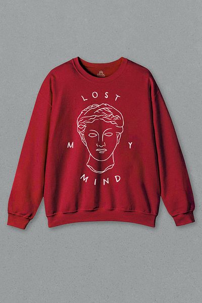 so cool Κόκκινο φούτερ Lost My Mind Minimal Y2K Γραμμή σχεδίασης τυπωμένο φούτερ