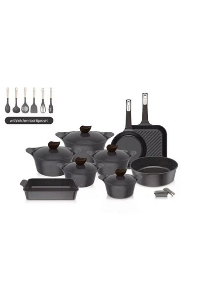NEOFLAM Eni Granite Cookware Set 20 Pieces Black.18cm - 20cm - 22cm - 24cm - 28cm -26cm - 28cm - 28cm