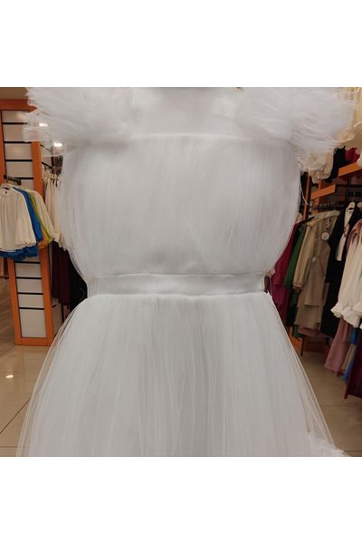 Yonca Çocuk Βραδινό φόρεμα για κορίτσια MİARAS Kids 5013 με βολάν στους ώμους