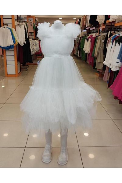 Yonca Çocuk Βραδινό φόρεμα για κορίτσια MİARAS Kids 5013 με βολάν στους ώμους