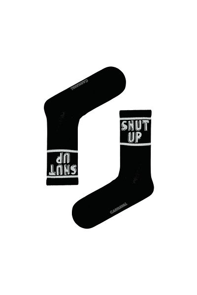 CARNAVAL SOCKS Черни спортни чорапи с шарки и надпис „Shut Up“