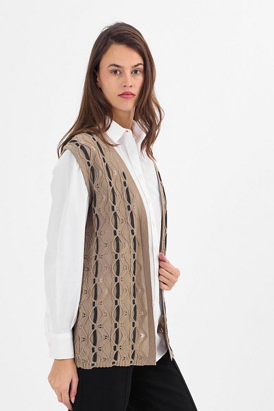 Uludağ Triko Women's Sand Silvery Twisted Patterned Seasonal Knitwear Vest